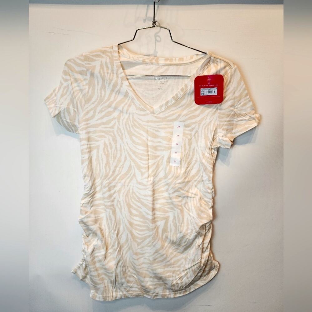New Ingrid V-Neck T-Shirt Animal‎ Print Cool Ruched Sides NWT Size M